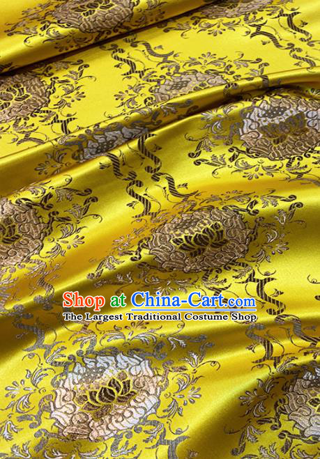 Chinese Classical Royal Lotus Pattern Design Golden Brocade Fabric Asian Traditional Satin Tang Suit Silk Material