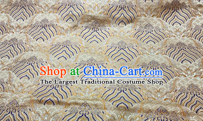 Chinese Classical Royal Wave Pattern Design Golden Brocade Fabric Asian Traditional Satin Tang Suit Silk Material