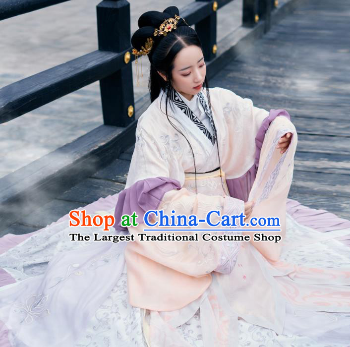 Chinese Ancient Goddess Embroidered Hanfu Dress Traditional Jin Dynasty Imperial Concubine Costumes for Women