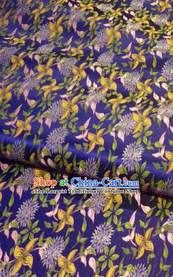 Chinese Classical Royal Flowers Pattern Design Royalblue Brocade Fabric Asian Traditional Satin Tang Suit Silk Material