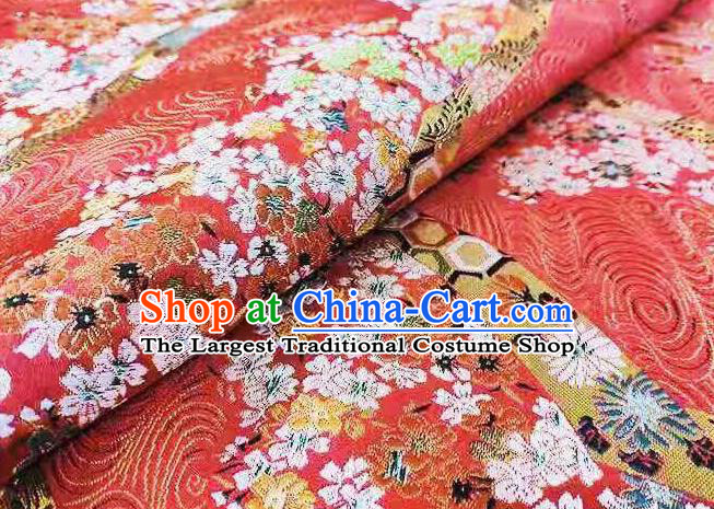 Chinese Classical Royal Cherry Blossom Pattern Design Red Brocade Fabric Asian Traditional Satin Tang Suit Silk Material