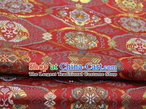 Japanese Kimono Classical Pattern Design Red Brocade Fabric Asian Traditional Satin Silk Material
