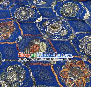 Japanese Kimono Classical Pattern Design Royalblue Brocade Fabric Asian Traditional Satin Silk Material