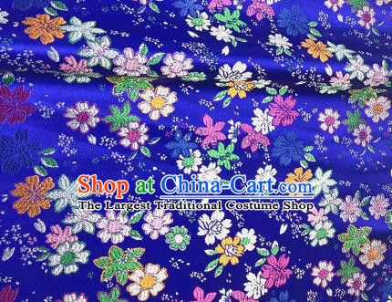 Japanese Kimono Classical Florescence Pattern Design Royalblue Brocade Fabric Asian Traditional Satin Silk Material