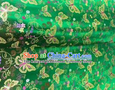 Chinese Classical Royal Butterfly Pattern Design Green Brocade Fabric Asian Traditional Satin Tang Suit Silk Material