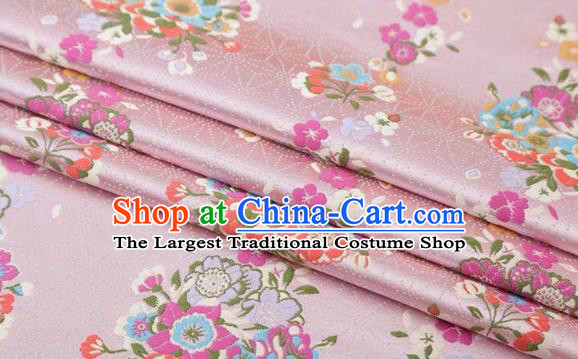 Chinese Classical Flowers Bouquet Pattern Design Pink Brocade Fabric Asian Traditional Satin Silk Material