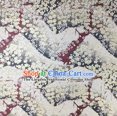 Japanese Classical Sakura Pattern Design White Brocade Fabric Asian Traditional Satin Kimono Silk Material