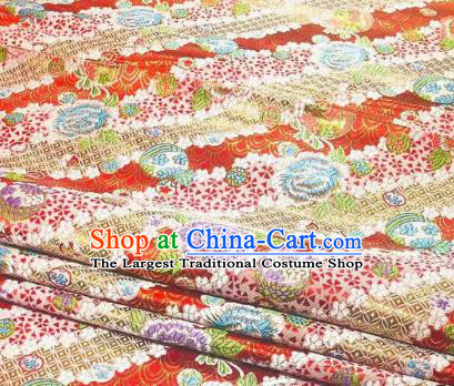 Japanese Classical Peony Pattern Design Red Brocade Fabric Asian Traditional Satin Silk Material