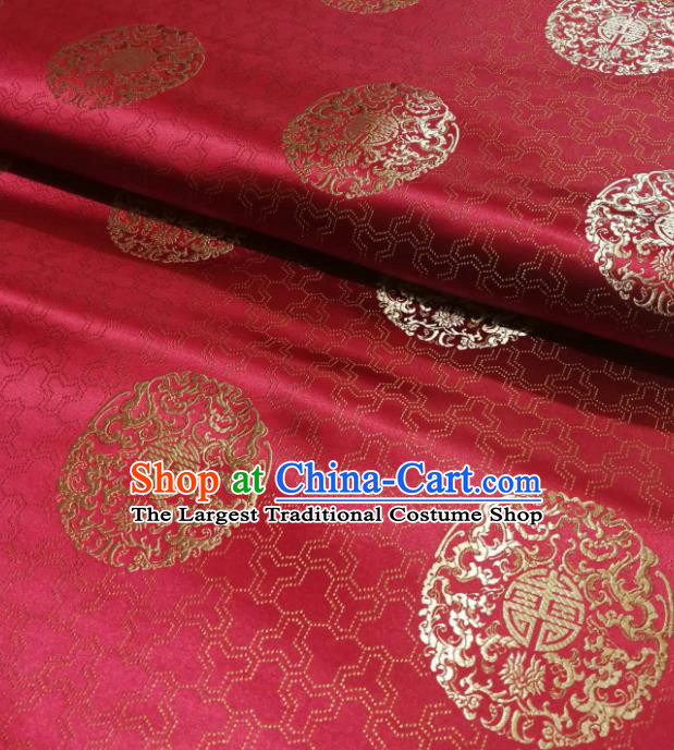 Chinese Royal Pattern Design Wine Red Brocade Fabric Asian Traditional Satin Silk Material