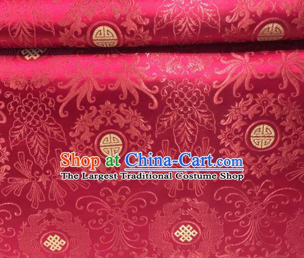Chinese Royal Auspicious Pattern Design Wine Red Brocade Fabric Asian Traditional Satin Silk Material