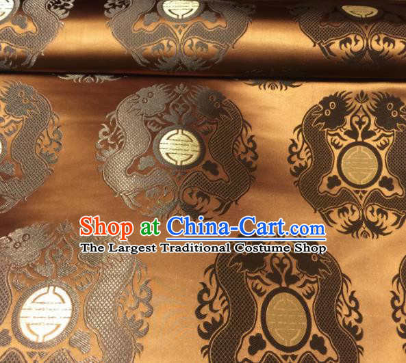 Chinese Royal Dragons Pattern Design Golden Brocade Fabric Asian Traditional Satin Silk Material