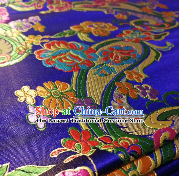 Chinese Royal Loquat Flower Pattern Design Royalblue Nanjing Brocade Fabric Asian Traditional Satin Silk Material