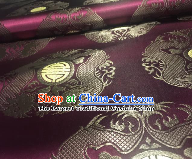 Chinese Royal Dragons Pattern Design Purple Brocade Fabric Asian Traditional Satin Silk Material