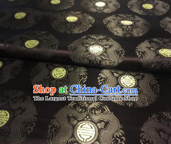 Chinese Royal Dragons Pattern Design Brown Brocade Fabric Asian Traditional Satin Silk Material