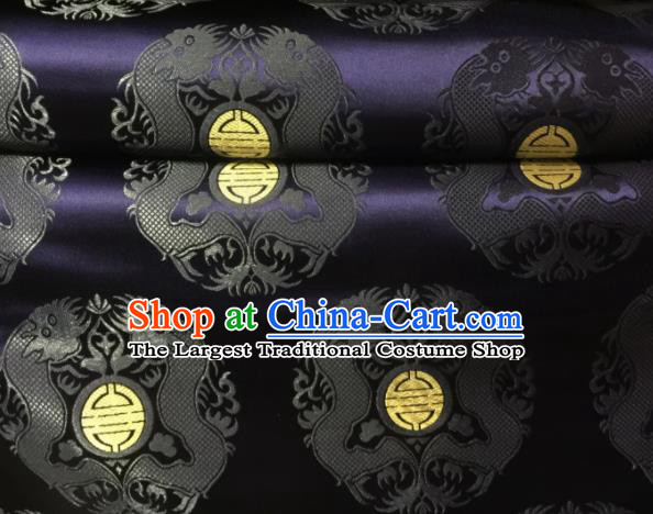 Chinese Royal Dragons Pattern Design Navy Brocade Fabric Asian Traditional Satin Silk Material