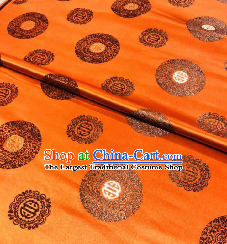 Chinese Royal Round Pattern Design Orange Brocade Fabric Asian Traditional Satin Silk Material