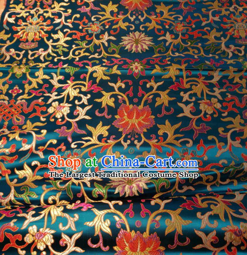 Chinese Royal Twine Floral Pattern Design Lake Blue Brocade Fabric Asian Traditional Satin Silk Material