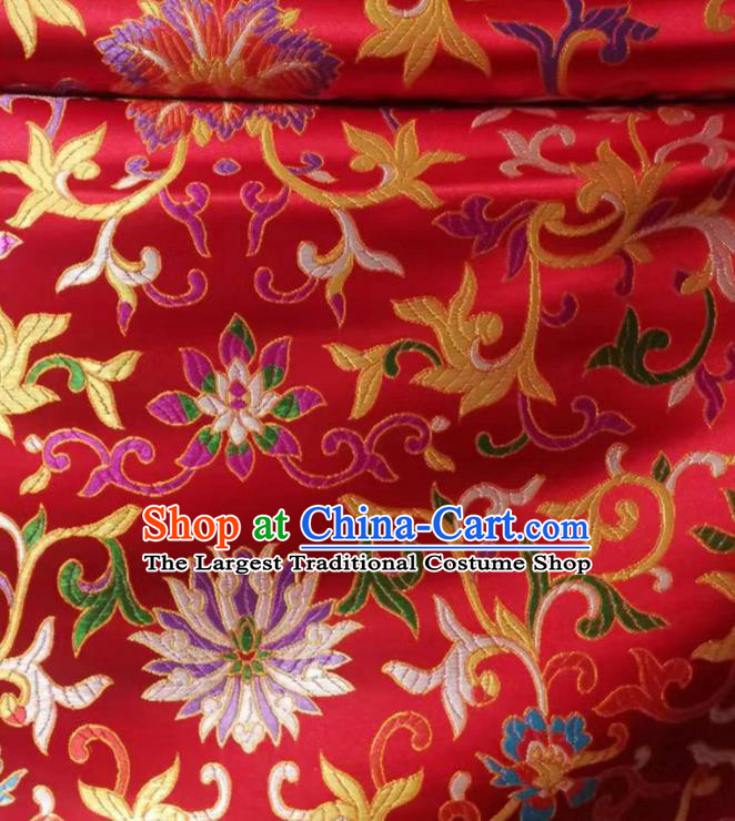 Chinese Royal Twine Floral Pattern Design Red Brocade Fabric Asian Traditional Satin Silk Material
