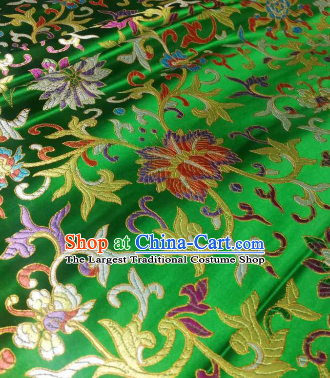 Chinese Royal Twine Floral Pattern Design Green Brocade Fabric Asian Traditional Satin Silk Material