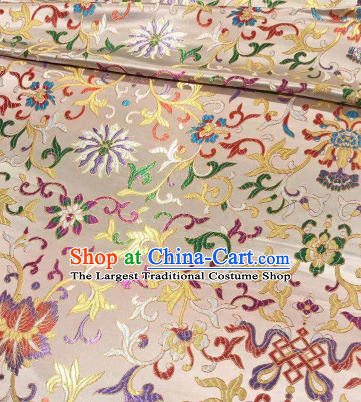 Chinese Royal Twine Floral Pattern Design White Brocade Fabric Asian Traditional Satin Silk Material