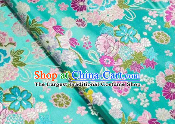 Chinese Royal Daisy Peony Pattern Design Blue Brocade Fabric Asian Traditional Satin Silk Material
