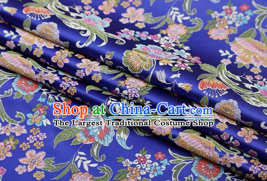Chinese Classical Flourish Flowers Pattern Design Royalblue Brocade Fabric Asian Traditional Satin Silk Material