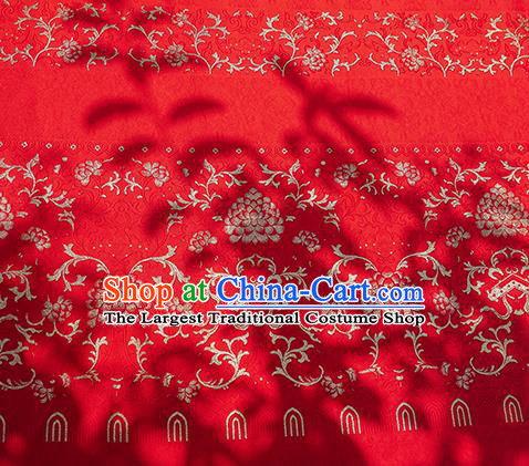 Chinese Royal Lotus Pattern Design Red Brocade Fabric Asian Traditional Horse Face Skirt Satin Silk Material