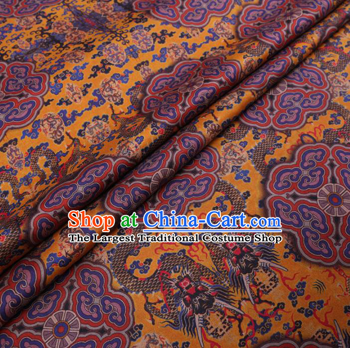 Chinese Classical Printing Dragons Pattern Design Ginger Gambiered Guangdong Gauze Fabric Asian Traditional Cheongsam Silk Material
