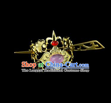 Chinese Drama Royal Prince Purple Glass Cloud Hair Crown and Hairpin Ancient Swordsman Hair Accessories for Men
