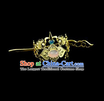 Chinese Drama Royal Prince Pink Glass Hair Crown and Golden Hairpin Ancient Swordsman Hair Accessories for Men