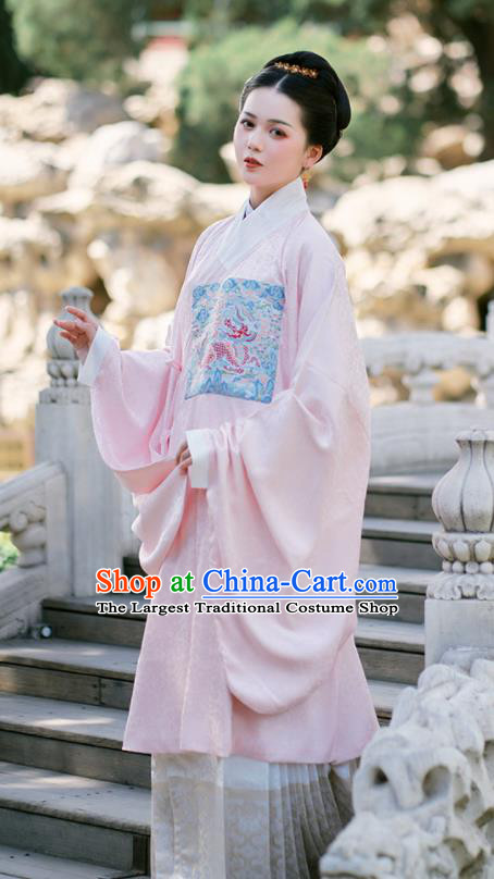 Chinese Ancient Royal Countess  Embroidered Pink Gown and Skirt Traditional Ming Dynasty Imperial Concubine Costumes for Women