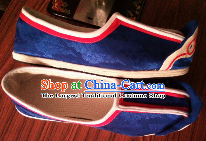 Chinese Kung Fu Shoes Royalblue Brocade Shoes Traditional Hanfu Shoes Opera Shoes for Men