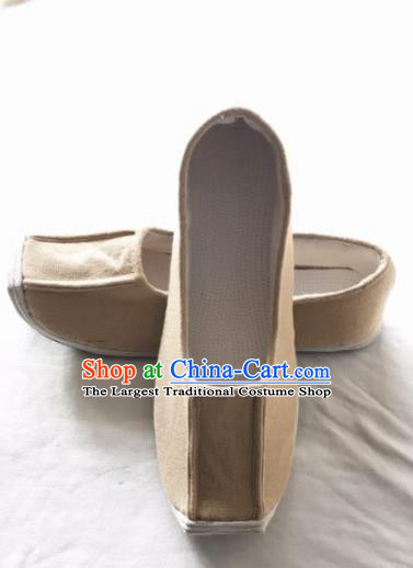 Chinese Kung Fu Shoes Beige Brocade Shoes Traditional Hanfu Shoes Opera Shoes for Men