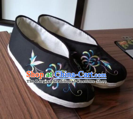 Chinese Traditional Embroidered Black Brocade Shoes Opera Shoes Hanfu Shoes Ancient Princess Shoes for Women