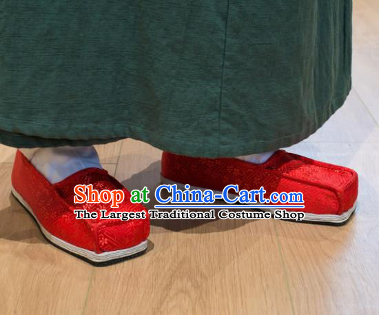 Chinese Handmade Kung Fu Shoes Red Brocade Shoes Traditional Hanfu Shoes Opera Shoes for Men