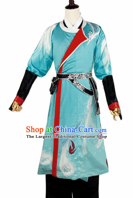 Chinese Cosplay Young Swordsman Blue Hanfu Clothing Traditional Ancient Childe Costume for Men