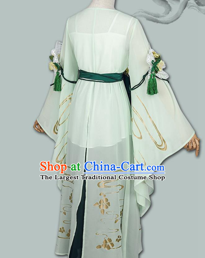 Chinese Cosplay Game Fairy Swordswoman Green Dress Traditional Ancient Female Knight Costume for Women