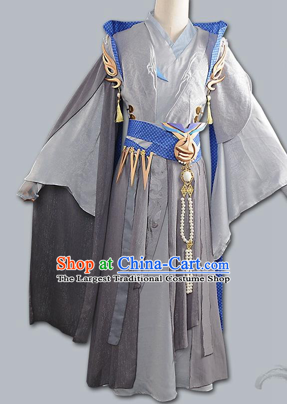 Chinese Cosplay Swordsman Grey Hanfu Clothing Traditional Ancient Knight Costume for Men