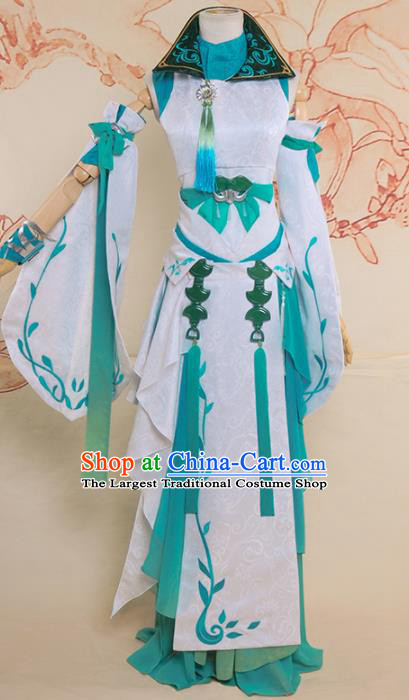 Chinese Cosplay Game Fairy Princess Green Dress Traditional Ancient Swordsman Costume for Women