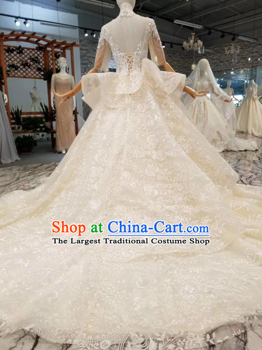 Custom Compere Embroidered Trailing Full Dress Wedding Bride Costumes Top Grade Bridal Gown for Women