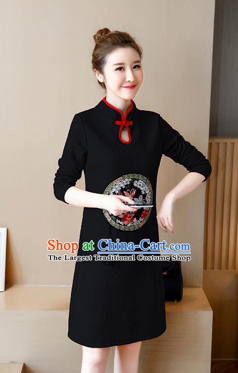 Chinese Traditional Black Cheongsam Costume China National Qipao Dress for Women