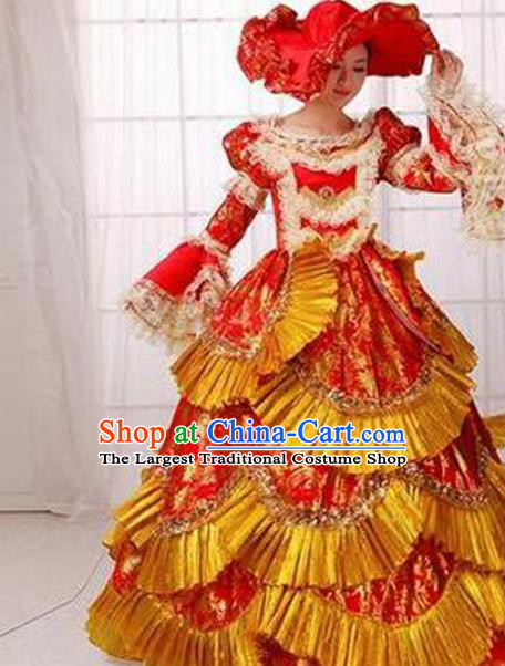 Custom European Court Red Full Dress Wedding Bride Costumes Top Grade Bridal Gown for Women