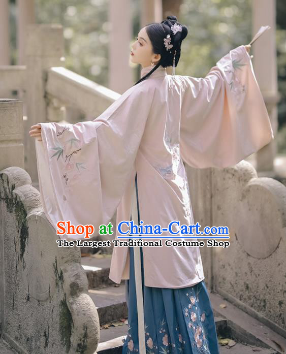 Chinese Ancient Rich Lady Embroidered Pink Gown and Skirt Traditional Ming Dynasty Court Costumes for Women