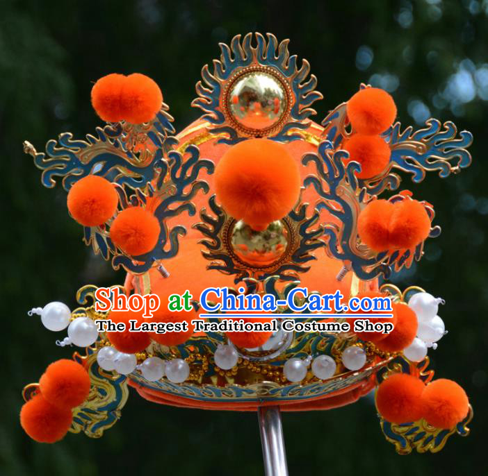 Chinese Traditional Beijing Opera Orange Hat Ancient Emperor Headwear