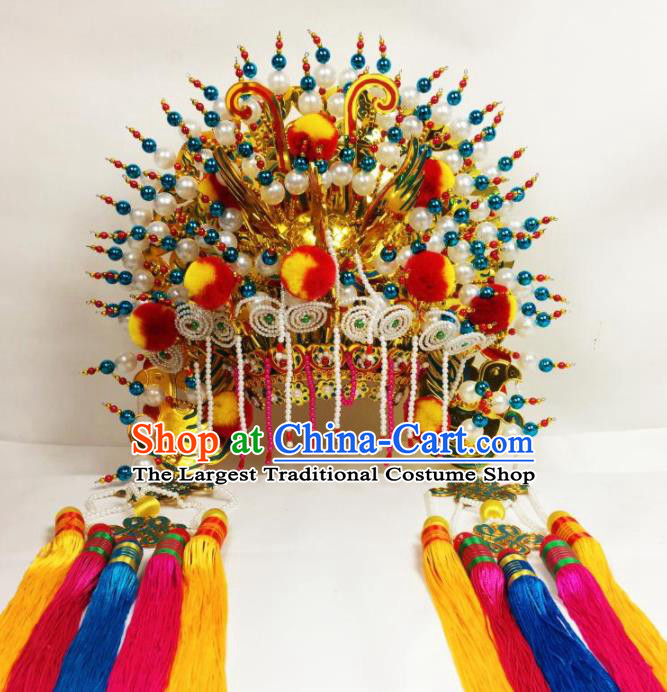 Chinese Traditional Beijing Opera Goddess Golden Venonat Phoenix Coronet Bodhisattva Hat Hair Accessories