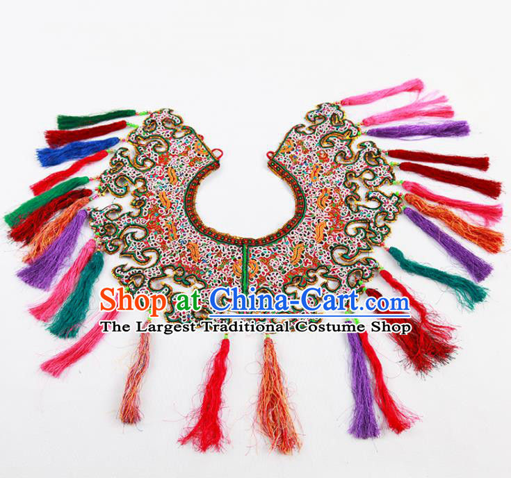 Chinese Traditional Dong Nationality Tassel Embroidered Shoulder Accessories Ethnic Embroidery Collar Craft