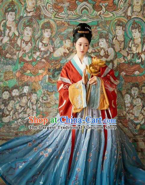 Chinese Ancient Drama Goddess Red Hanfu Dress Traditional Jin Dynasty Imperial Consort Embroidered Costumes for Women