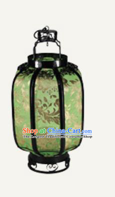 Chinese Traditional Handmade Printing Ombre Flowers Iron Light Green Palace Lantern New Year Ceiling Lamp