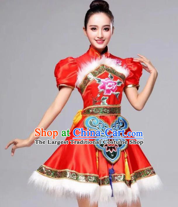 Chinese Traditional Folk Dance Red Dress Yanko Dance Costume for Women