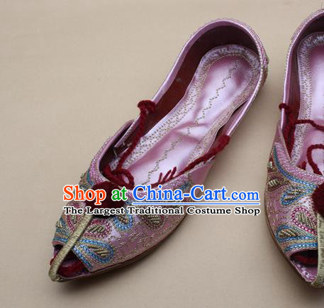Asian India Traditional National Embroidered Pink Shoes Handmade Indian Folk Dance Shoes for Women